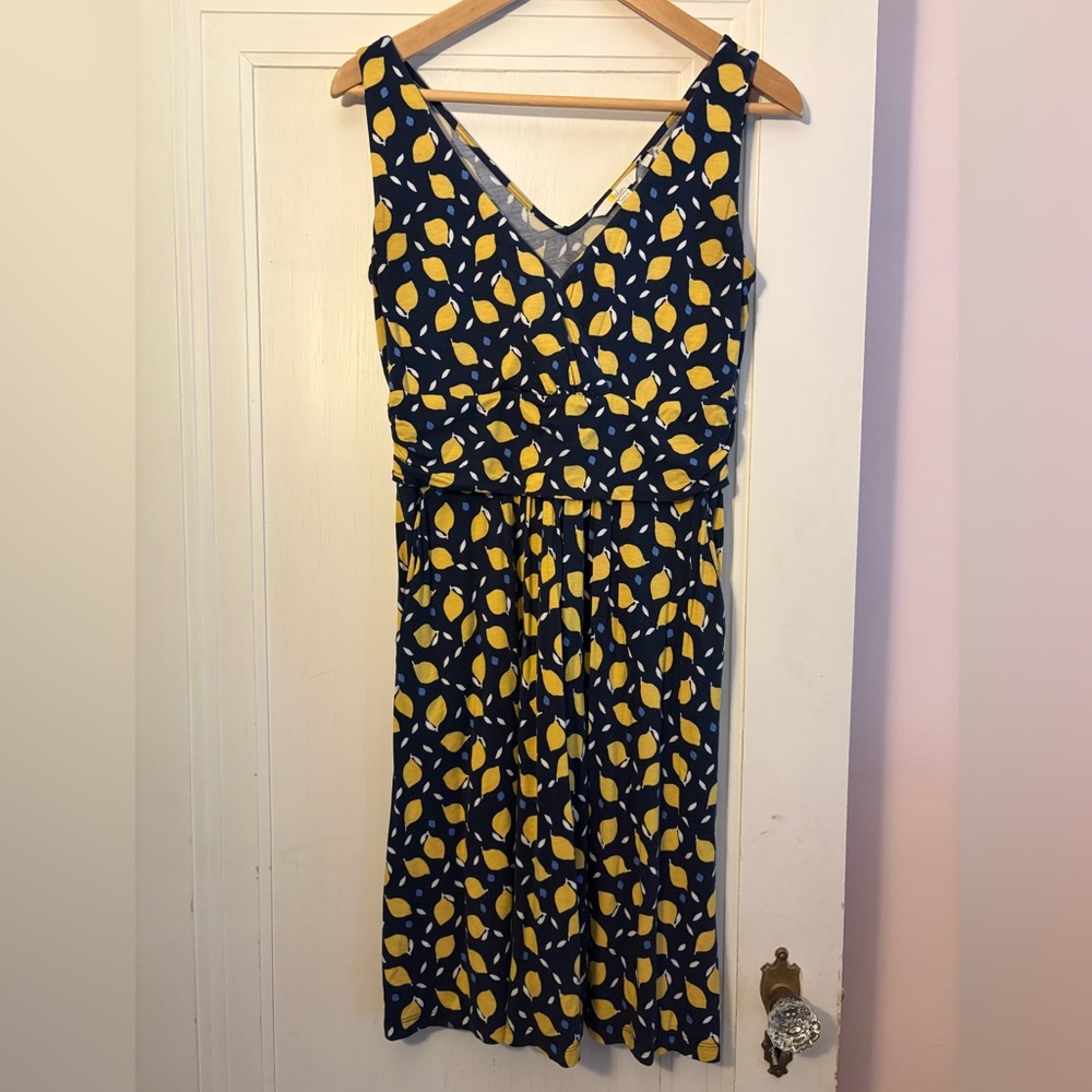Boden Effie dress in Navy and Yellow Lemon Print